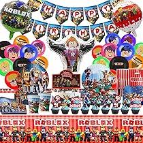 Décoration d'anniversaire Roblox avec ballons colorés