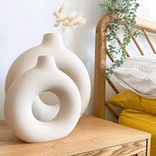 Vase Donut Beige pour Herbe Pampa - Élégance et Simplicité